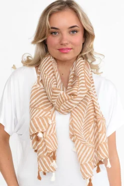 Scarves<Enhance Alize Tan Geometric Scarf