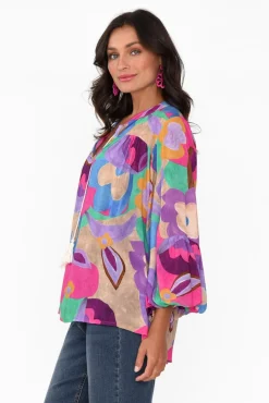 Sleeved Tops<Italian Star Althea Pink Abstract V Neck Top