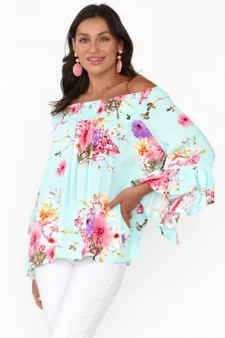 Sleeved Tops<Red Lotus Amal Blue Cherry Blossom Top