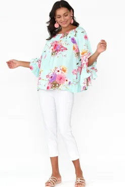 Sleeved Tops<Red Lotus Amal Blue Cherry Blossom Top