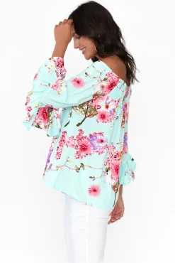 Sleeved Tops<Red Lotus Amal Blue Cherry Blossom Top