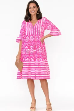 Cotton Dresses<Escape Amber Hot Pink Damask Cotton Dress