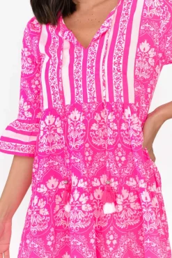 Cotton Dresses<Escape Amber Hot Pink Damask Cotton Dress