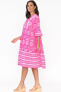 Cotton Dresses<Escape Amber Hot Pink Damask Cotton Dress
