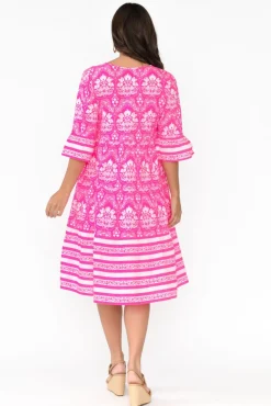 Cotton Dresses<Escape Amber Hot Pink Damask Cotton Dress