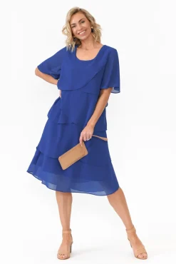 Below Knee Dresses<Est 22 Amity Cobalt Diagonal Drape Dress