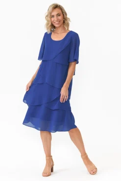 Below Knee Dresses<Est 22 Amity Cobalt Diagonal Drape Dress