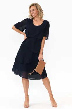 Below Knee Dresses<Est 22 Amity Navy Diagonal Drape Dress