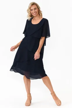 Below Knee Dresses<Est 22 Amity Navy Diagonal Drape Dress