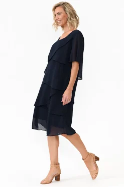 Below Knee Dresses<Est 22 Amity Navy Diagonal Drape Dress