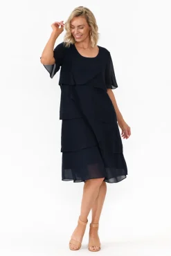 Below Knee Dresses<Est 22 Amity Navy Diagonal Drape Dress