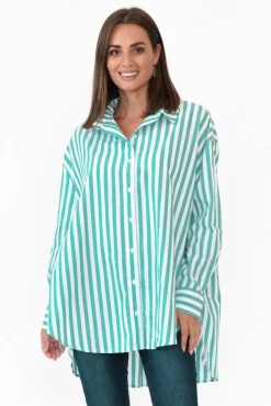 Shirts<PQ Amore Green Stripe Cotton Poplin Shirt