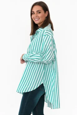 Shirts<PQ Amore Green Stripe Cotton Poplin Shirt