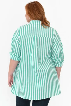 Shirts<PQ Amore Green Stripe Cotton Poplin Shirt