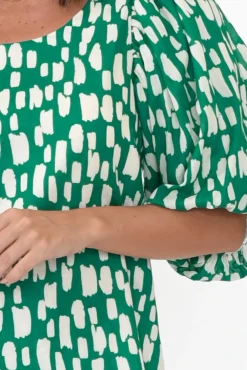 Sleeved Tops<New U Collection Amsterdam Green Fleck Puff Sleeve Top