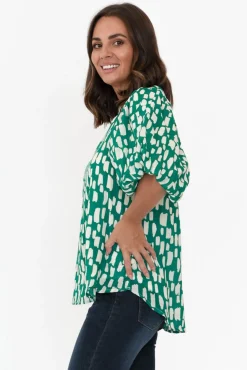 Sleeved Tops<New U Collection Amsterdam Green Fleck Puff Sleeve Top