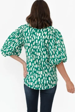 Sleeved Tops<New U Collection Amsterdam Green Fleck Puff Sleeve Top