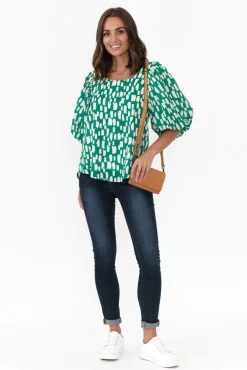 Sleeved Tops<New U Collection Amsterdam Green Fleck Puff Sleeve Top