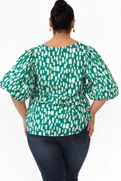 Sleeved Tops<New U Collection Amsterdam Green Fleck Puff Sleeve Top