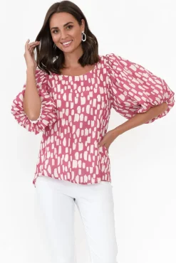 Sleeved Tops<New U Collection Amsterdam Pink Fleck Puff Sleeve Top