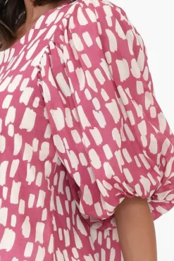 Sleeved Tops<New U Collection Amsterdam Pink Fleck Puff Sleeve Top