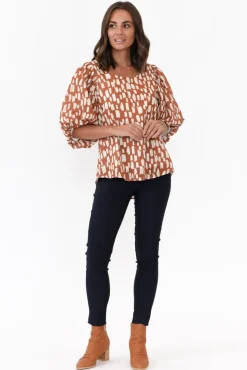 Sleeved Tops<New U Collection Amsterdam Rust Fleck Puff Sleeve Top