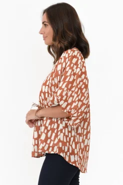 Sleeved Tops<New U Collection Amsterdam Rust Fleck Puff Sleeve Top