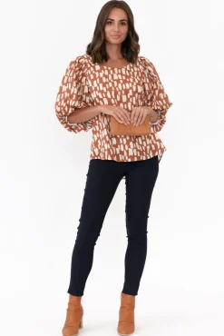 Sleeved Tops<New U Collection Amsterdam Rust Fleck Puff Sleeve Top