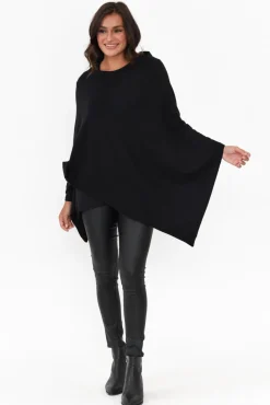 Ponchos<Zura Amy Black Wool Blend Poncho