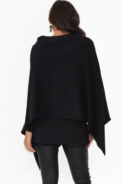 Ponchos<Zura Amy Black Wool Blend Poncho