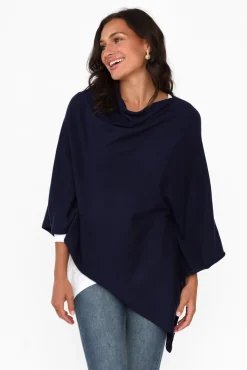 Ponchos<Zura Amy Midnight Blue Wool Blend Poncho
