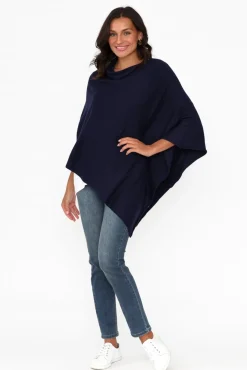 Ponchos<Zura Amy Midnight Blue Wool Blend Poncho