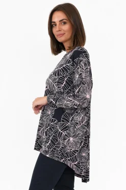 Sleeved Tops<PQ Anakin Navy Garden Hi Lo Bamboo Top