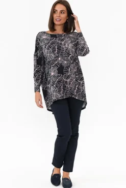 Sleeved Tops<PQ Anakin Navy Garden Hi Lo Bamboo Top