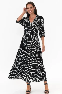 Maxi Dresses<Silver Wishes Anderson Black Stripe Tie Dress