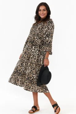 Midi Dresses<Red Lotus Andi Beige Leopard Midi Dress