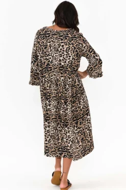 Midi Dresses<Red Lotus Andi Beige Leopard Midi Dress