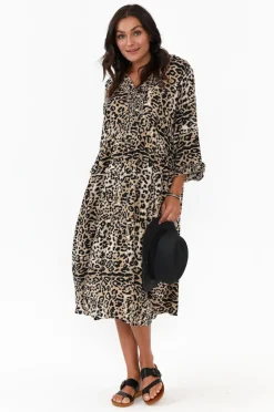 Midi Dresses<Red Lotus Andi Beige Leopard Midi Dress