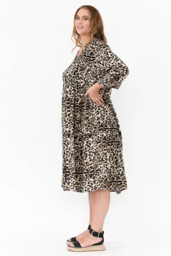 Midi Dresses<Red Lotus Andi Beige Leopard Midi Dress
