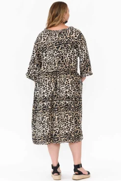 Midi Dresses<Red Lotus Andi Beige Leopard Midi Dress