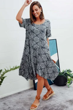 Above Knee Dresses<Hourglass Aneta Navy Abstract Drape Dress