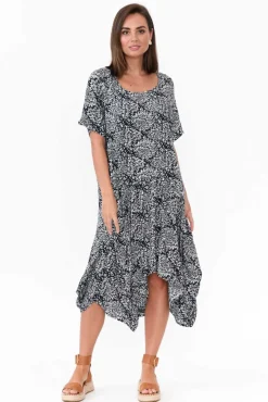 Above Knee Dresses<Hourglass Aneta Navy Abstract Drape Dress