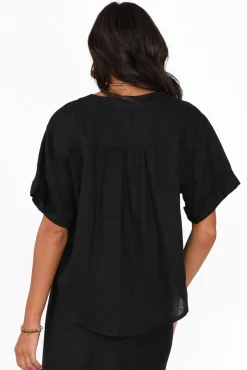 Sleeved Tops<Label Of Love Angelia Black V Neck Top