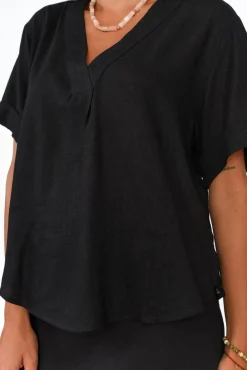 Sleeved Tops<Label Of Love Angelia Black V Neck Top