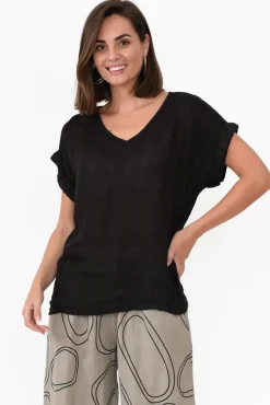 Linen Tops<Talia Benson Anna Black Linen Tee