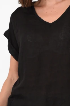 Linen Tops<Talia Benson Anna Black Linen Tee