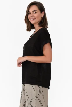 Linen Tops<Talia Benson Anna Black Linen Tee
