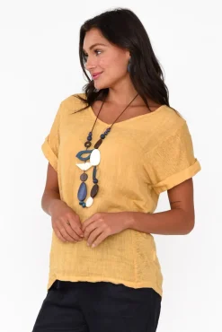Linen Tops<Talia Benson Anna Mustard Linen Tee
