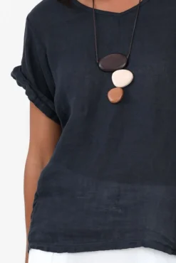 Linen Tops<Talia Benson Anna Navy Linen Tee