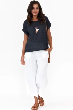Linen Tops<Talia Benson Anna Navy Linen Tee